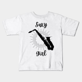 Saxy Girl - Black Version - Saxophone Player Funny Puns Saxophonist Sax Humor Kids T-Shirt